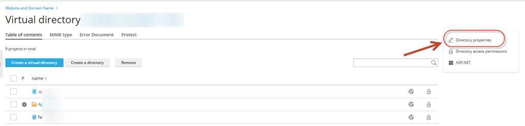 Plesk 控制台目錄屬性 Directory Properties 設定畫面